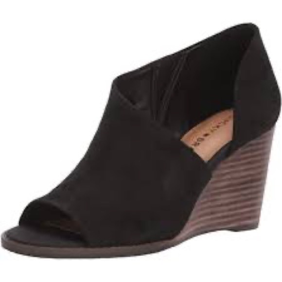 Lucky Brand Shoes - Women's Lucky Brand Jaxy Open Toe Wedge Black Suede Size 7